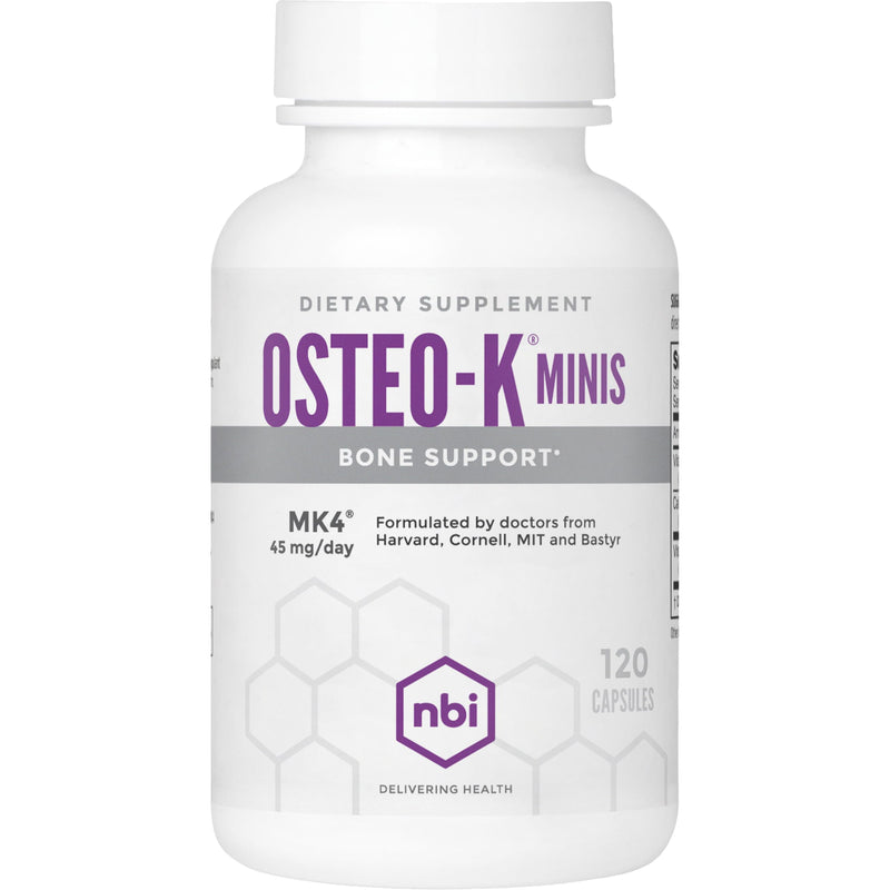 NBI Osteo-K Bone Support - Mini | Vitamin D & K Complex with Calcium Citrate Supplement | 45mg Vitamin K2 (MK4) for Strong Bone Health & Function | 120ct Veggie Capsules 120 Count (Pack of 1)