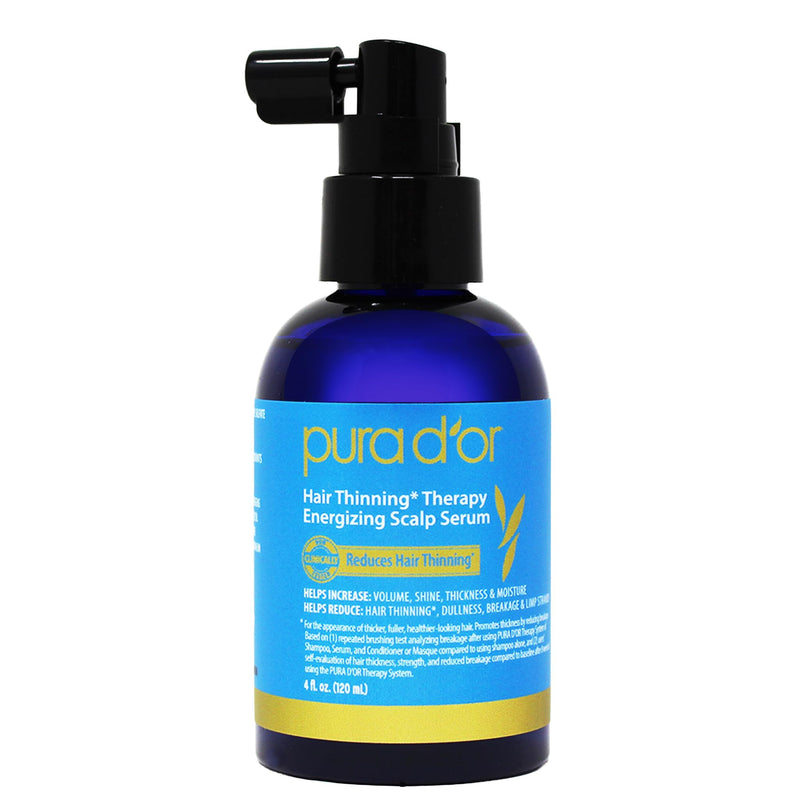 PURA D'OR Hair Thinning Therapy Energizing Scalp Serum 4oz w/Copper Tripeptide, Biotin, Caffeine, Plant Stem Cell, Catalase & DHT Balance, Rosemary Green Tea Leaf Extract, All Hair Types, Men Women | Stronger-Looking Roots, Clinically Tested, Caffeine,...