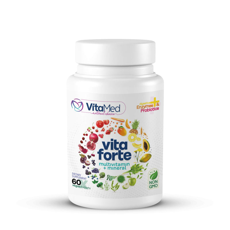Vita Forte Vegan Multivitamin with Probiotics, Digestive Enzymes & 42 Fruits & Vegetables – Halal Certified, Non-GMO, Gluten-Free, Daily Energy & Immune Support – 60 Vegan Tablets 60 Count (Pack of 1)