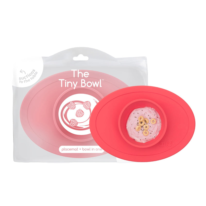 [Australia] - ezpz Tiny Bowl (Coral) - 6 Months+ - 100% Silicone Suction Placemat + Bowl for Infants - Fits All Highchair Trays - Baby-Led Weaning Supplies Coral 