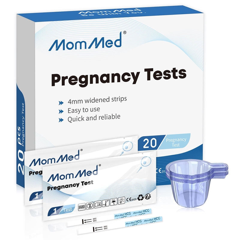 MomMed Pregnancy Test, 20 HCG Pregnancy Test Strips for Early Detection, Over 99% Accurate, 20 Free Urine Cups, Bulk Pregnancy Tests for Home Use, Pruebas de Embarazo 20 Count (Pack of 1)
