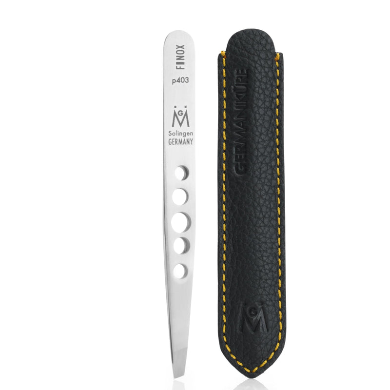 [Australia] - GERMANIKURE Professional Perforated Slanted Tweezers - FINOX Stainless Steel Sharp in Leather Case - Ethically Made in Solingen, Germany - 4403 Perforated Slanted (Leather Case) 