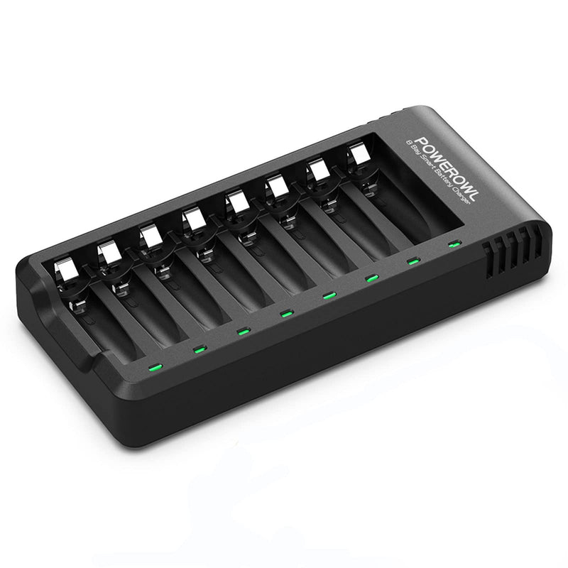 [Australia] - POWEROWL 8 Bay AA AAA Battery Charger, USB High-Speed Charging, Independent Slot, for Ni-MH Ni-CD Rechargeable Batteries, No Adapter 