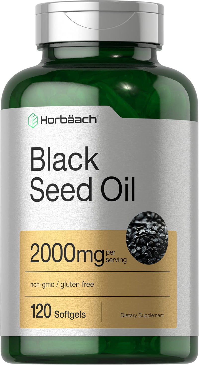 [Australia] - Horbäach Black Seed Oil 2000mg | 120 Softgel Capsules | Cold Pressed Nigella Sativa Pills | Non-GMO, Gluten Free Supplement 