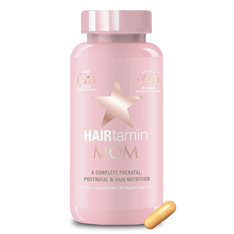 [Australia] - HAIRtamin MOM Vegan Prenatal & Postnatal Multivitamin Supplement & Hair Vitamin Pregnancy, Postpartum, Breastfeeding Probiotic One-a-Day Hair Vitamins with Biotin, Zinc, Iron (30 Counts) 30 Count (Pack of 1) 