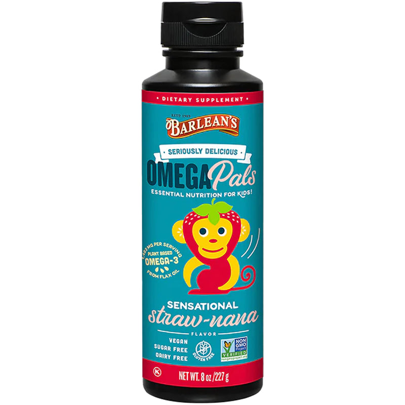 [Australia] - Barlean's Omega Pals Omega 3 for Kids, Yummy Straw-Nana Flavored Children's Liquid Flax Seed Oil Supplement with 1,483 mg ALA, Non-GMO, Vegan Brain and Eye Health, 8 oz Sensational Straw-Nana 8 Ounce (Pack of 1) 