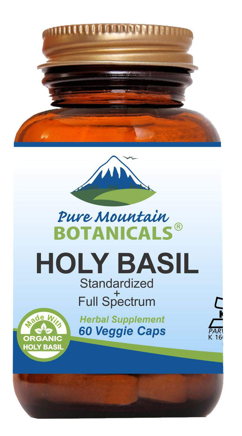 [Australia] - Pure Mountain Botanicals Holy Basil Capsules - Kosher Vegan Caps with 450mg Organic Holy Basil Tulsi & Holy Basil Extract from India 
