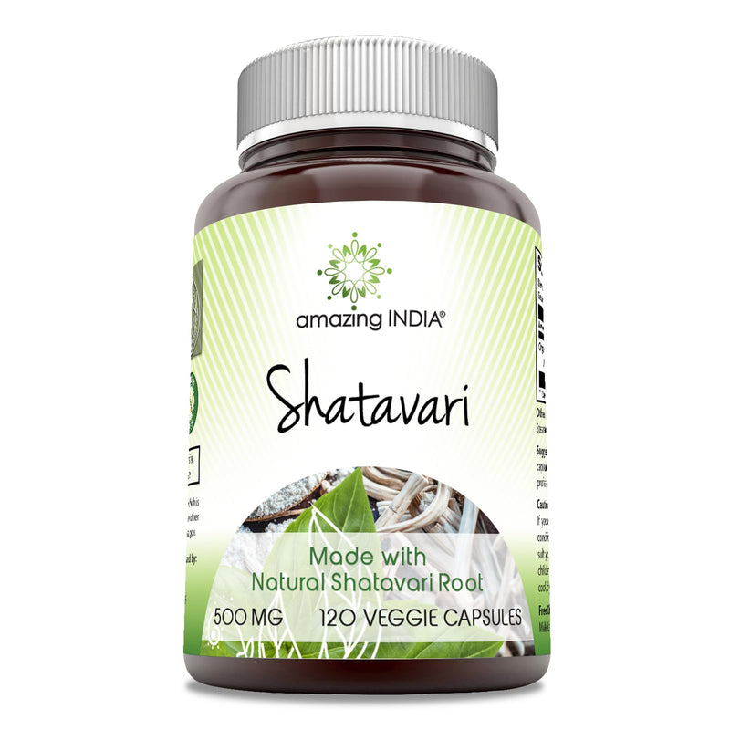 [Australia] - Amazing India Natural Shatavari 500 Mg per Serving Supplement | 120 Veggie Capsules | Non-GMO | Gluten-Free | Vegetarian 120 Count 