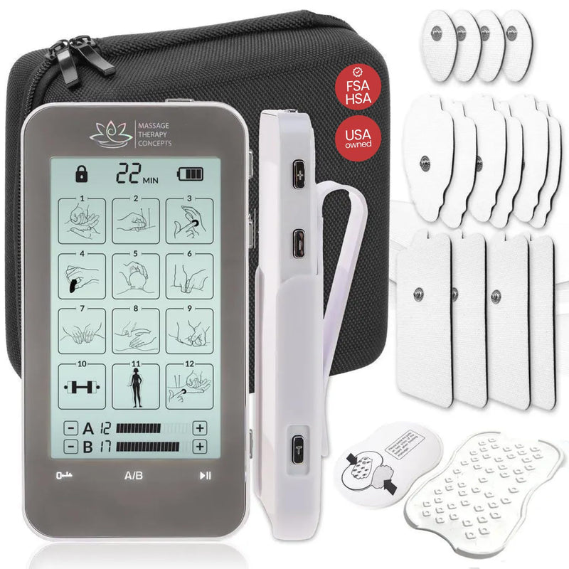 [Australia] - Deluxe TENS Unit Muscle Stimulator & Accessories - Non-Invasive EMS Machine for Neck & Back Pain Relief, Sciatica - Electrotherapy with 12 Modes & 20 Intensity Levels 