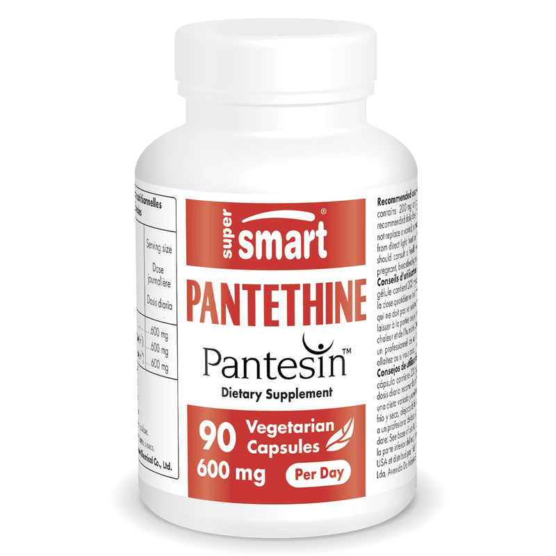 Supersmart - Pantesin Pantethine 600 mg per Day (Pantothenic Acid) - Active Vitamin B5 Supplement | Non-GMO & Gluten Free - 90 Vegetarian Capsules 90 Count (Pack of 1)