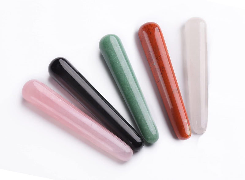 [Australia] - JIC Gem 5 Pcs Mix Natural Crystal Gua Sha Scraping Massage Tool Massage Wand for Face Acupuncture Therapy Stick Point Treatment Reiki Healing 