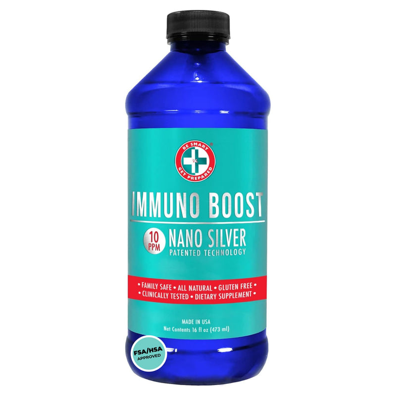 Be Smart Get Prepared Nano Silver Immuno Boost - 16 oz | Daily Immune Supplement for Family - Gluten Free, Vegetarian - Made in USA