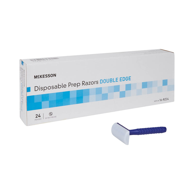 [Australia] - McKesson Disposable Razors [24 Count] Prep Shaving Razor, Single Blade Double Edge, Stainless Steel Blade, For Men and Women, Bulk, Blue 