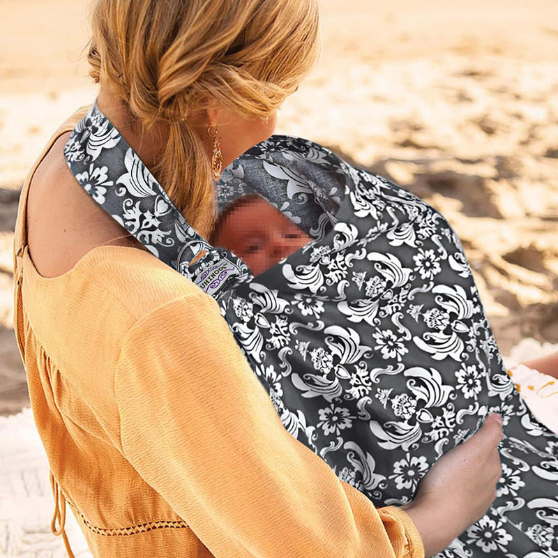 [Australia] - UHINOOS Nursing Cover for Mom Breastfeeding, Baby Privacy Nursing Covers Up Breathable Cotton with Ajustable Hoop for Mother(Flower) Grey 