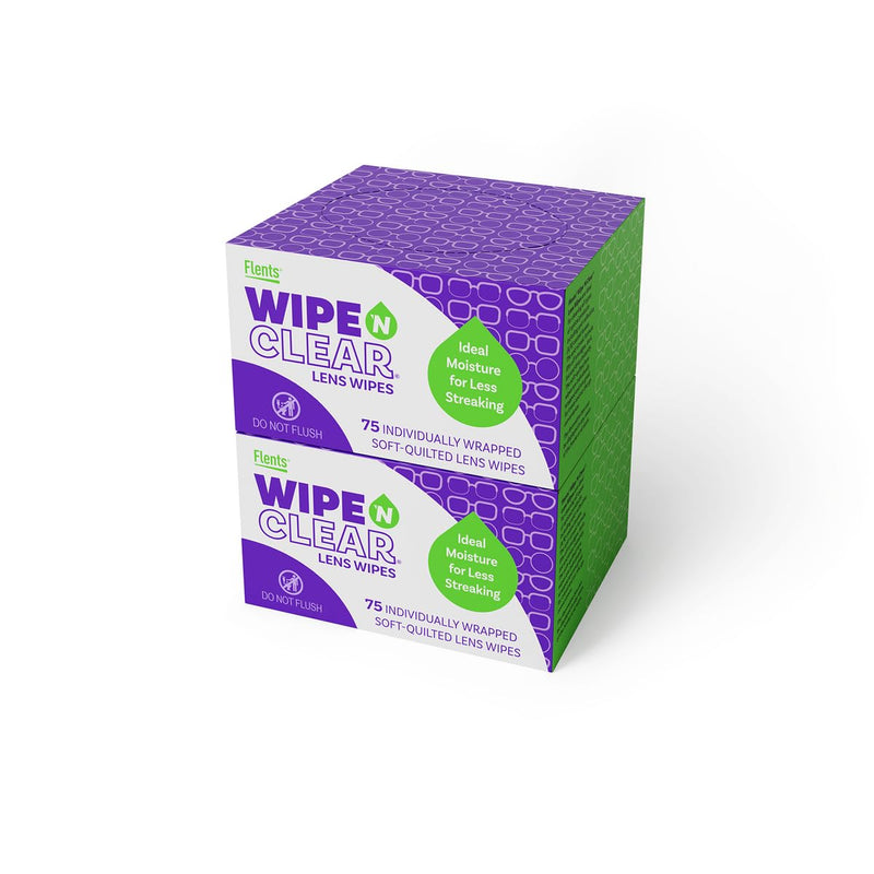 [Australia] - Flents Wipe'N Clear Lens Wipes Anti Streak Fast Drying, White, 150 Count, Made in the USA 75 Count (Pack of 2) 