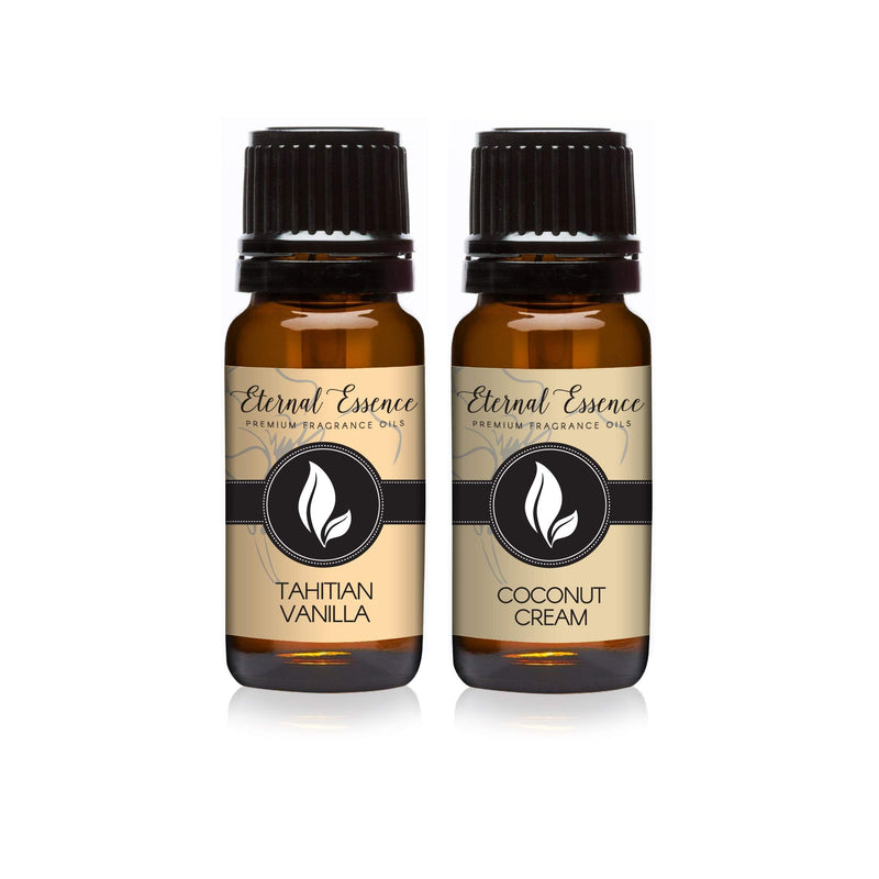 [Australia] - Eternal Essence Oils Fragrance Oil 2 Pack - Coconut Cream and Tahitian Vanilla Scents - Ideal for Diffusers, Candle Making, Soap Making, Aromatherapy, Body and Massage Oil, 10ml Each Coconut Cream & Tahitian Vanilla 0.33 Fl Oz (Pack of 2) 