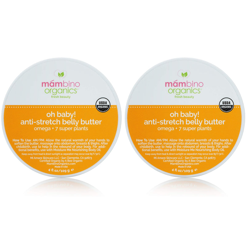 [Australia] - Mambino Organics Oh Baby! Belly Butter, Belly Cream with Shea Butter for Pregnancy, Minimizes Stretch Marks, Vegan, Cruelty-Free, Maternity Skin Care, 2-Pack, 4 fl oz 4 Fl Oz (Pack of 2) 