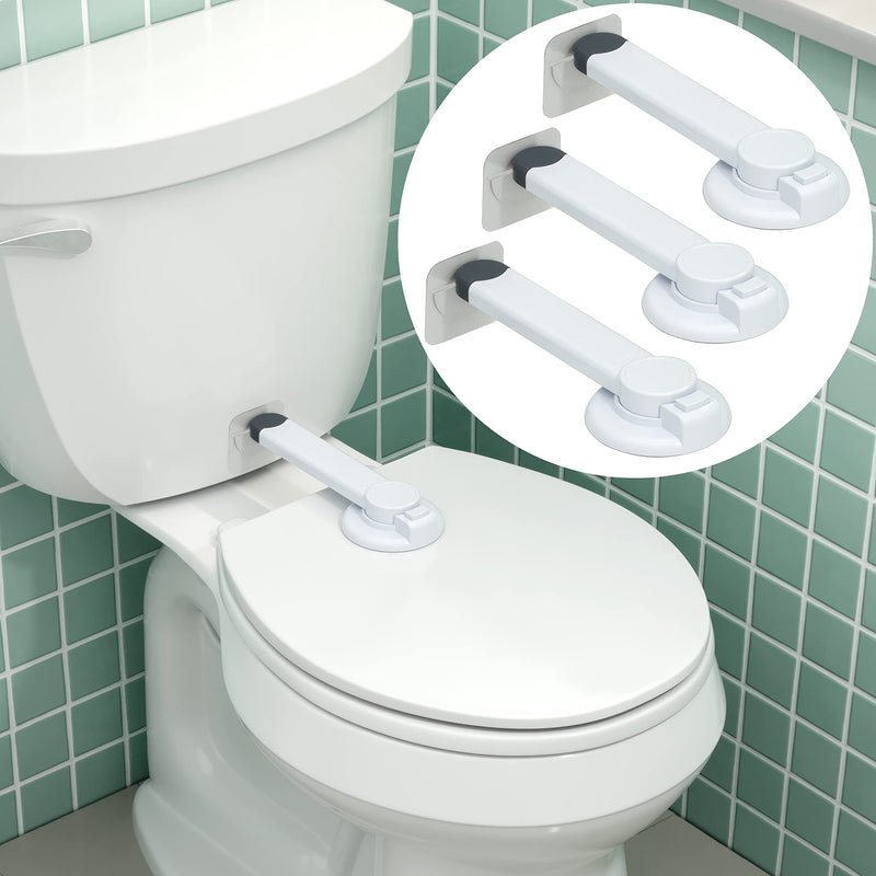[Australia] - Baby Toilet Lock (3 Pack) Ideal Baby Proof Toilet Lid Lock with Arm – No Tools Needed Easy Installation with 3M Adhesive – Top Safety Toilet Seat Lock – Fits Most Toilets – White 3 Pack 