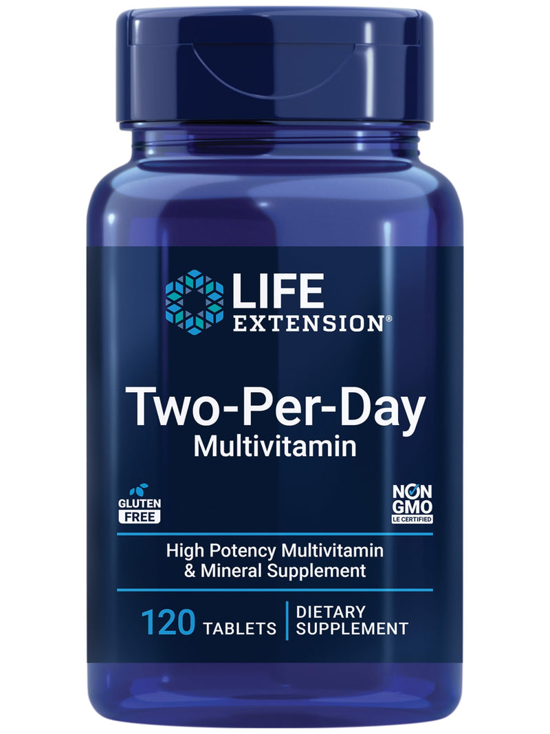 Life Extension Two-Per-Day Multivitamin - Packed with Over 25 Vitamins, Minerals & Extracts -Vitamins B6, C, D - Zinc - Two-Month Supply - Non-GMO, Gluten-Free - 120 Tablets Unflavored (Multivitamin Only) 120 Count (Pack of 1)