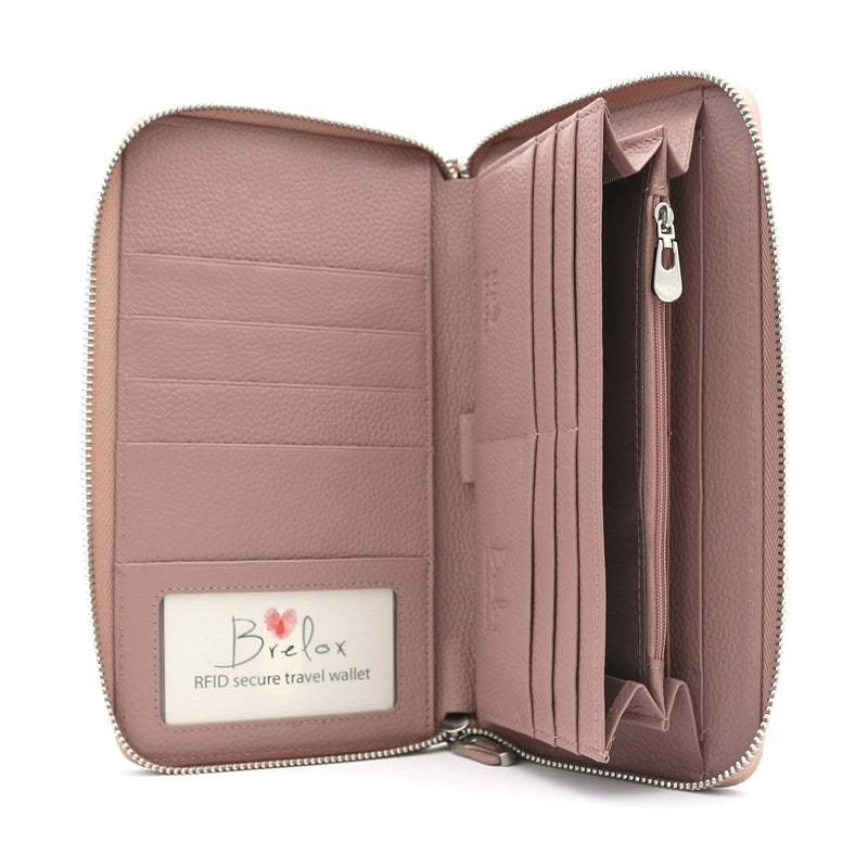 Family Passport Holder for 4, 5 & 6 Passports – Genuine Leather RFID Travel Wallet with Wristlet for Cards, Cash & IDs, Perfect Travel Gift for Women Men | BRELOX Dusty Blush Pink