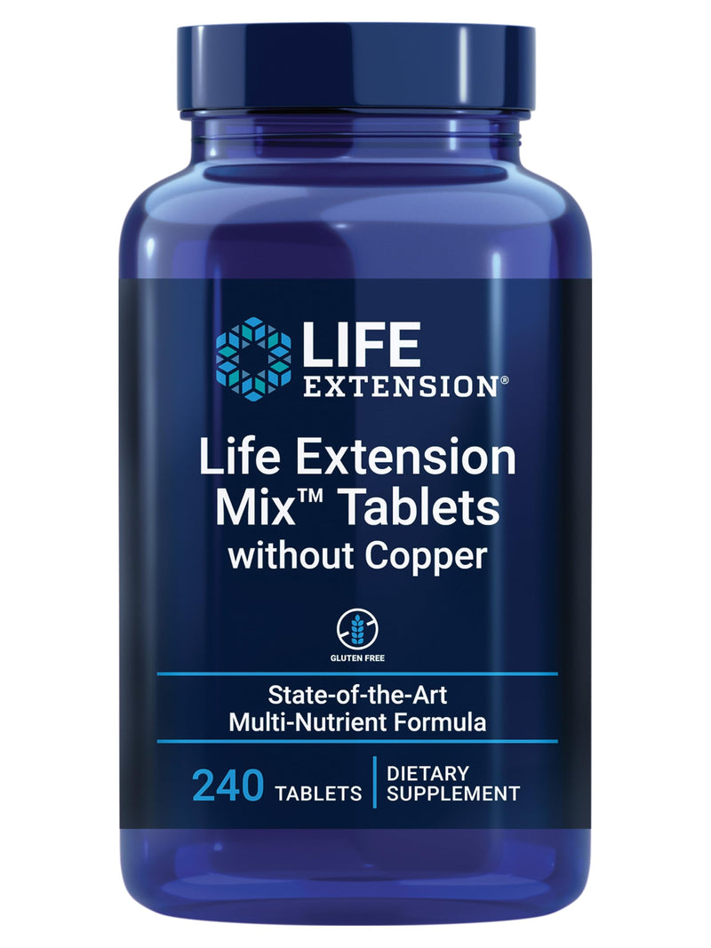 Life Extension Mix Tablets Without Copper, 240 Tablets | High-Potency Multivitamin with Vitamins B, C, D, E & Magnesium, Whole-Body Health & Healthy Aging, Gluten-Free