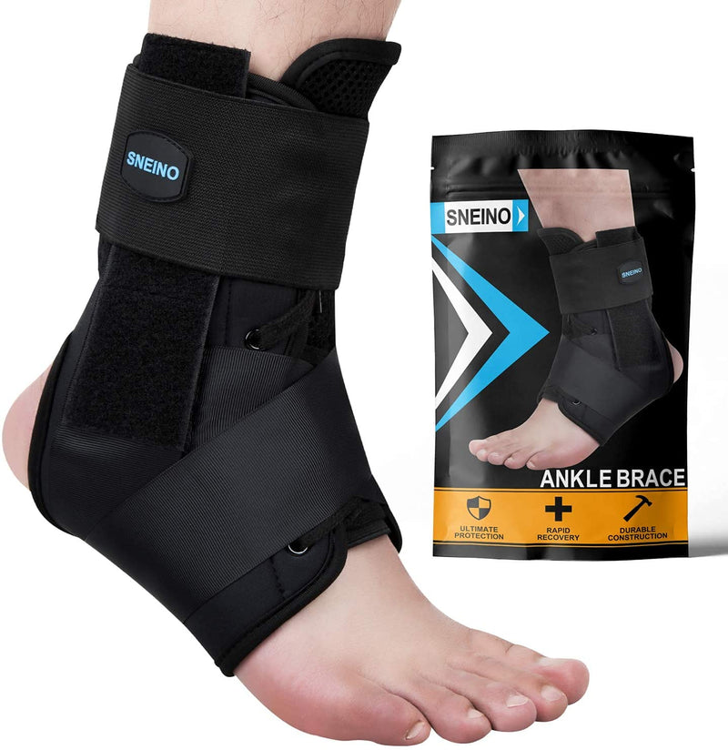 [Australia] - SNEINO Ankle Brace for Women & Men - Ankle Brace for Sprained Ankle, Ankle Support Brace for Achilles,Tendon,Sprain,Injury Recovery, Lace up Ankle Brace for Running, Basketball, Volleyball(Medium) Medium (Pack of 1) Black 