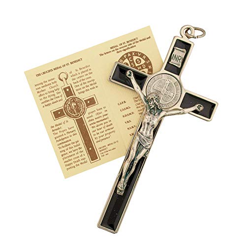 Vatican Imports St. Benedict Wall Crucifix with Colored Enamel and Booklet Explaining The St. Benedict Medal (Black) Black