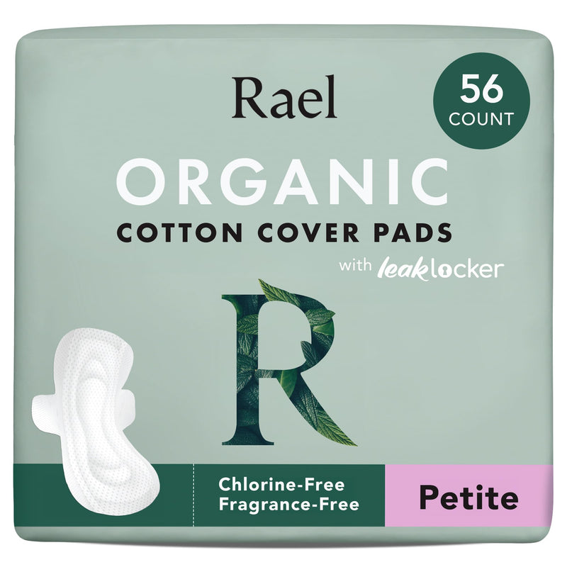 [Australia] - Rael Pads for Women, Organic Cotton Cover - Period Pads with Wings, Feminine Care, Sanitary Napkins, Light Absorbency, Unscented, Ultra Thin (Petite, 56 Count) 56 Count (Pack of 1) 