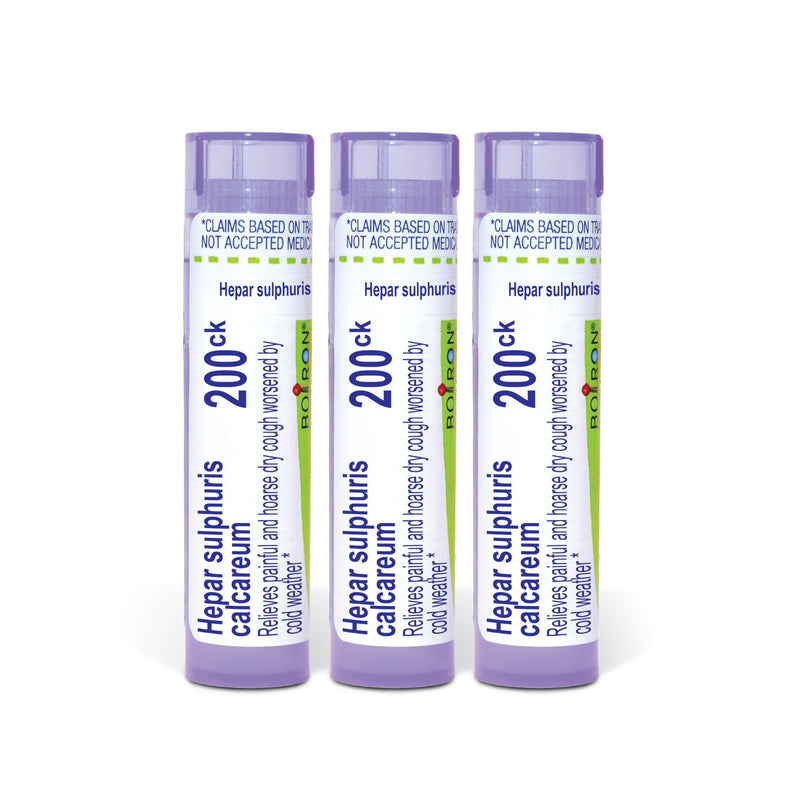Boiron Hepar Sulphuris Calcareum 200Ck Homeopathic Medicine for Painful and Hoarse Dry Cough - Pack of 3 (240 Pellets) | Single-medicine homeopathic pellets for Painful and Hoarse Dry Cough. Size: Pack of 3 (240 Pellets). 3 Count (Pack of 1)