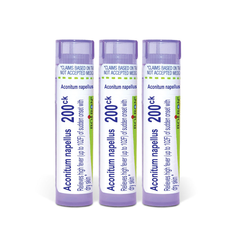 Boiron Aconitum Napellus 200ck Homeopathic Medicine for High Fever - Pack of 3 (240 Pellets) | Single-medicine homeopathic pellets for High Fever. Size: Pack of 3 (240 Pellets). (Pack of 3)