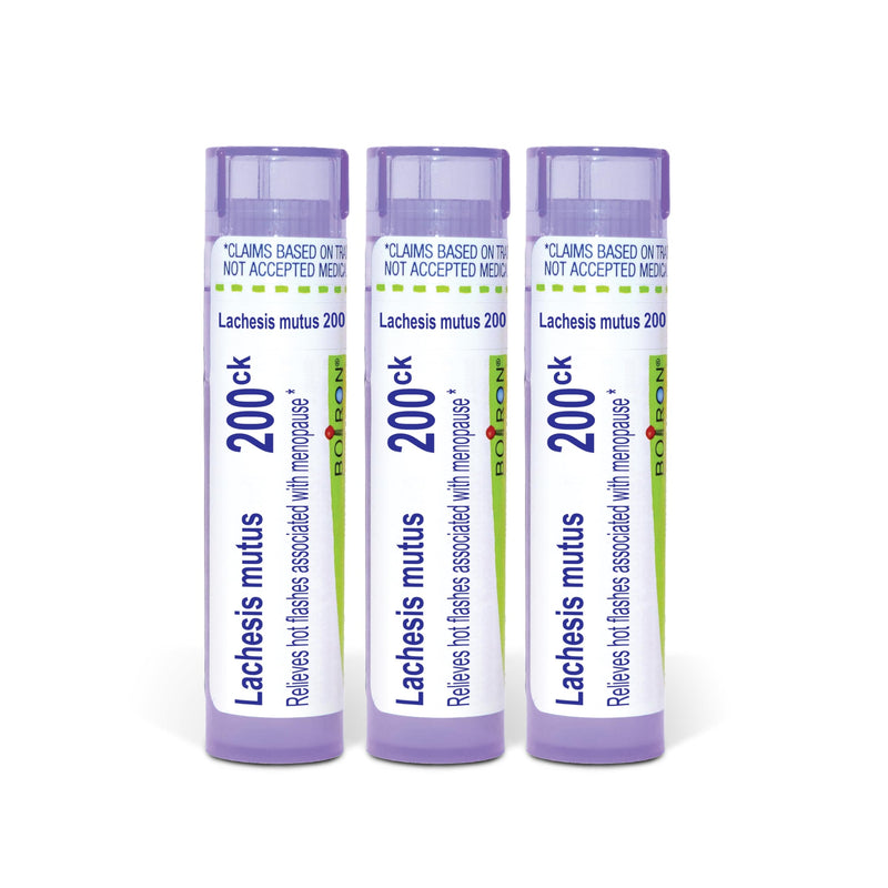 Boiron Lachesis Mutus 200ck Homeopathic Medicine for Hot Flashes Associated With Menopause - Pack of 3 (240 Pellets) | Single-medicine homeopathic pellets for Hot Flashes Associated With Menopause. Size: Pack of 3 (240 Pellets). 80 Count (Pack of 3)