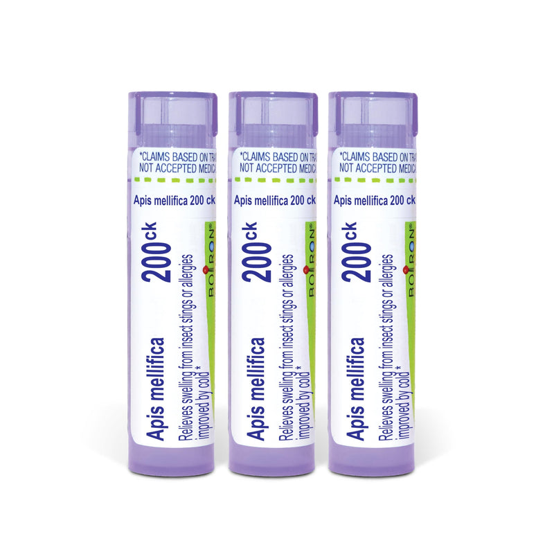 Boiron Apis Mellifica 200Ck Homeopathic Medicine for Swelling from Insect Stings or Allergies - Pack of 3 (240 Pellets) | Single-medicine homeopathic pellets for Swelling from Insect Stings or Allergies. Size: Pack of 3 (240 Pellets).