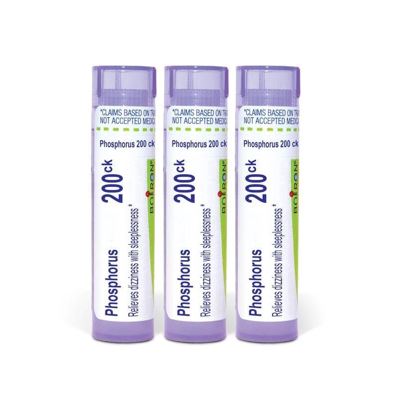 Boiron Phosphorus 200ck Homeopathic Medicine for Dizziness with Sleeplessness - Pack of 3 (240 Pellets) | Single-medicine homeopathic pellets for Dizziness with Sleeplessness. Size: Pack of 3 (240 Pellets). 3 Pack