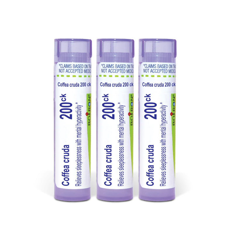 Boiron Coffea Cruda 200ck Homeopathic Medicine for Sleeplessness with Mental Hyperactivity - Pack of 3 (240 Pellets) | Single-medicine homeopathic pellets for Sleeplessness with Mental Hyperactivity. Size: Pack of 3 (240 Pellets).
