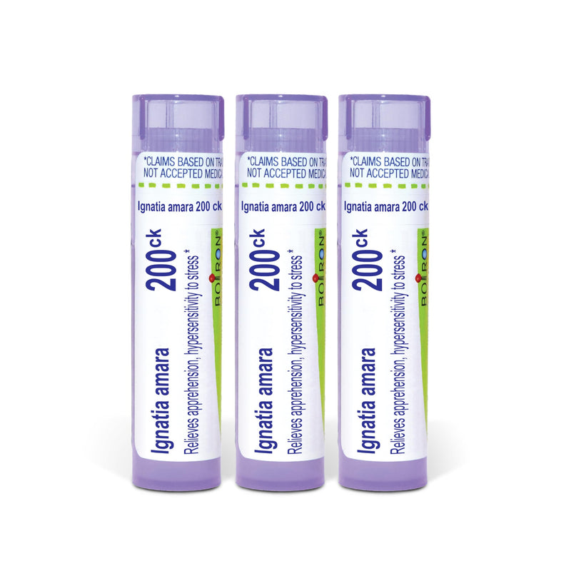 Boiron Ignatia Amara 200ck Homeopathic Medicine for Apprehension, Hypersensitivity to Stress - Pack of 3 (240 Pellets) | Single-medicine homeopathic pellets for Apprehension, Hypersensitivity to Stress. Size: Pack of 3 (240 Pellets). 3 Count (Pack of 1)