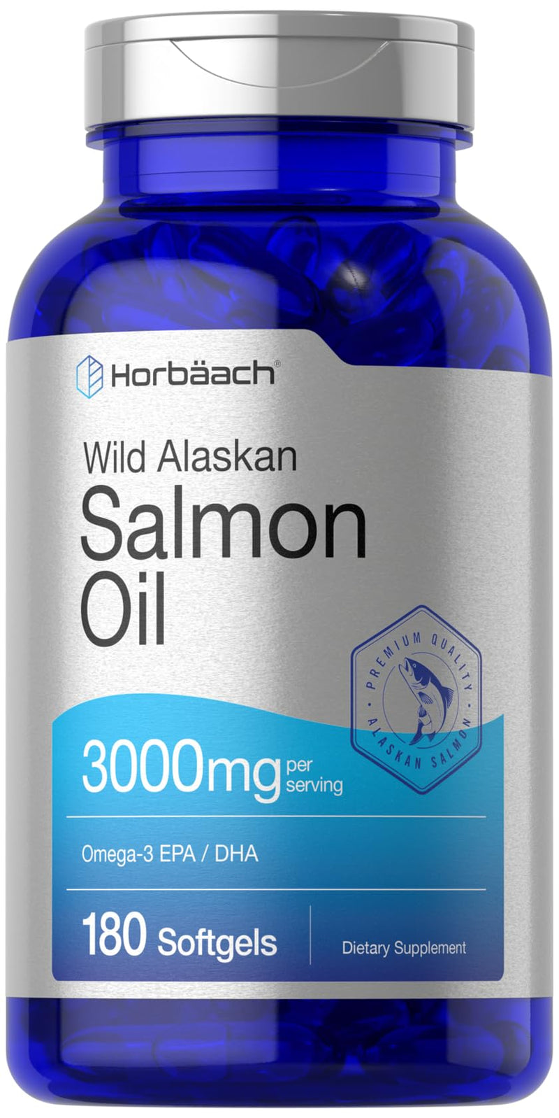 [Australia] - Horbäach Wild Alaskan Salmon Fish Oil | 180 Softgel Capsules | Gluten Free, Non-GMO | High Potency | Excellent Source of Omega-3 Fatty Acids EPA and DHA 