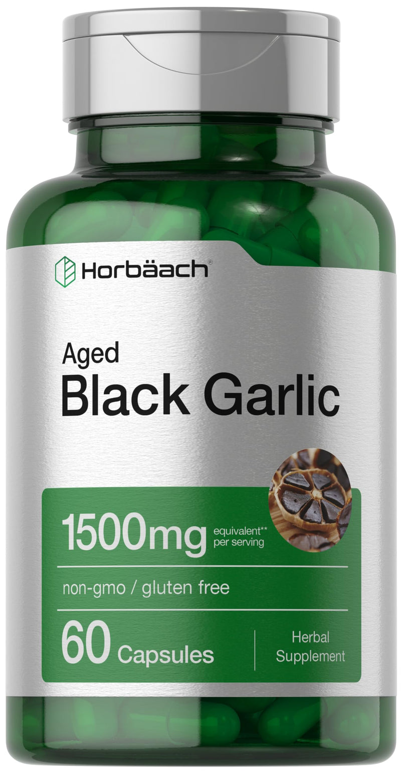 [Australia] - Horbäach Aged Black Garlic Capsules 1500mg | 60 Count | Fermented Extract Supplement | Non-GMO, Gluten Free 