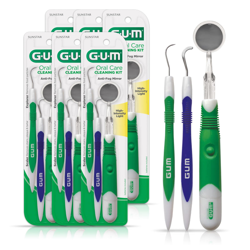 [Australia] - GUM Oral Care Dental Cleaning Kit, Dental Mirror with Light, Explorer Pick, and Dental Scaler, Professional Quality Stainless Steel Dental Tools, Easy-Grip Handle (6pk) 6 Sets 