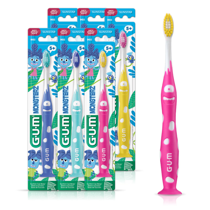 [Australia] - GUM Monsterz Jr Kids‚Äô Toothbrush, Soft Bristled Children‚Äôs Toothbrush with Suction Cup, for Ages 5+, 1 Count(Pack of 6) Ages 5+ 1 Count (pack of 6) 