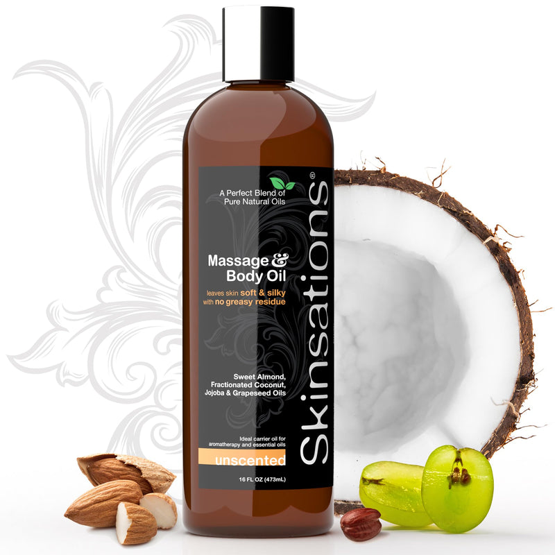 [Australia] - Unscented Massage Oil for Massage Therapy - 16oz | Silky-Soft Blend of Sweet Almond Oil, Fractionated Coconut Oil, Grape Seed and Jojoba | Fragrance-Free Body Oil, Gift Ideas Unscented 16 Fl Oz (Pack of 1) 