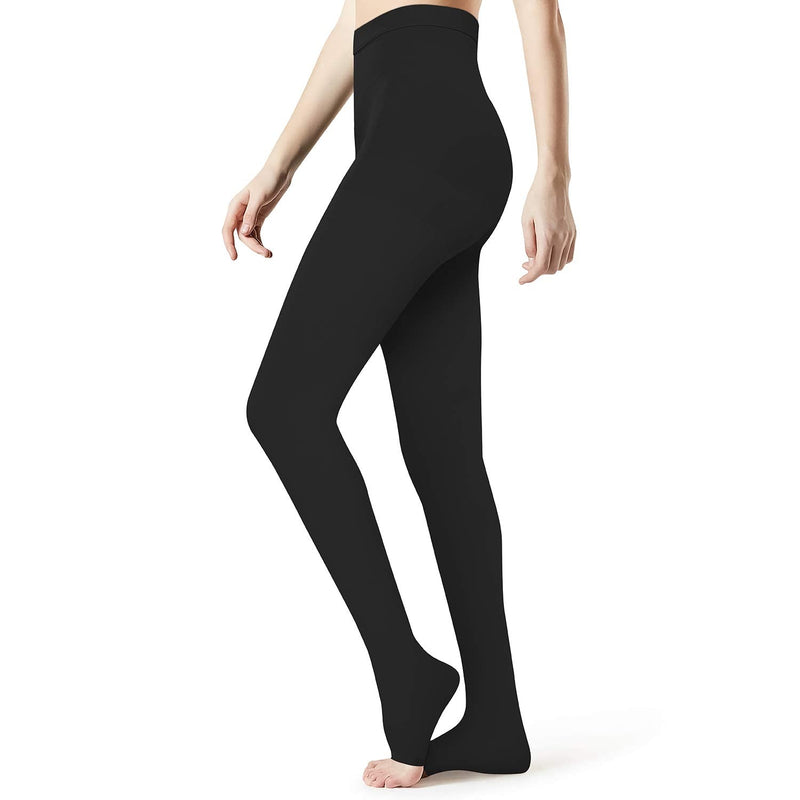 [Australia] - Medical Compression Pantyhose Stockings for Women Men - Plus Size Opaque Support 20-30mmHg Firm Graduated Hose Tights, Treatment Swelling, Edema Varicose Veins, Open Toe Black M Medium (1 Pair) 