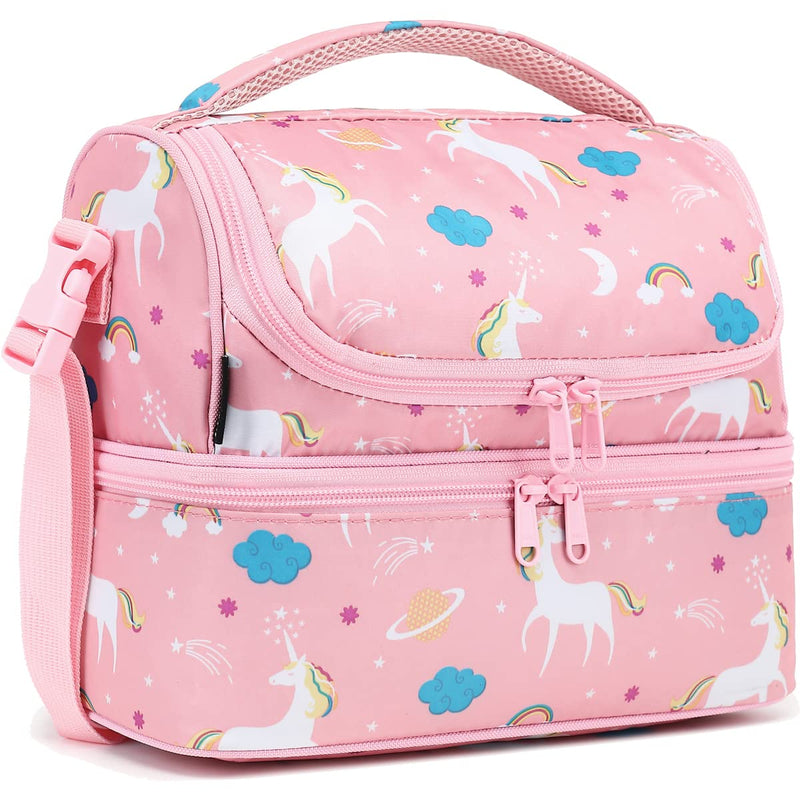 [Australia] - FlowFly Kids Double Decker Cooler Insulated Lunch Bag Large Tote for Boys, Girls, Men, Women, With Adjustable Strap, Unicorn 
