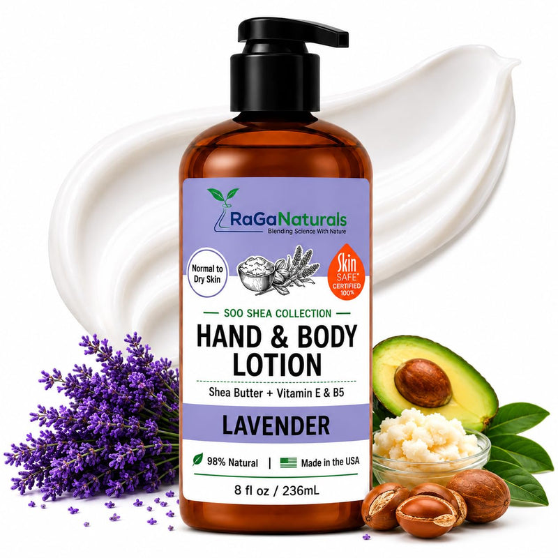 RaGaNaturals Lavender Shea Butter Hand and Body Lotion, 8 Fl Oz - Moisturizing, Plant-Based, Vegan, with Argan, Avocado Oil & Vitamin E 8 Fl Oz (Pack of 1)