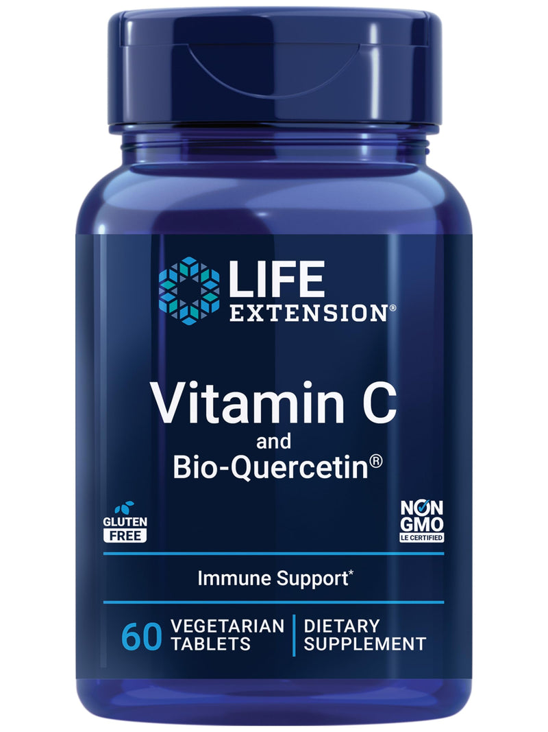 Life Extension Vitamin C and Bio-Quercetin®, Cardiovascular Health Supplement, Immune Support, Highly absorbable, quercetin, Vitamin C, Gluten Free, Non-GMO, Vegetarian, 60 Tablets 60 Count (Pack of 1)
