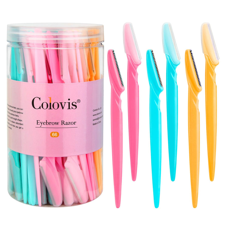 [Australia] - 66 Eyebrow Razor and Face Razor for Women and Men, Eyebrow Hair Trimmer and Shaver with Protective Cover,Safe and Newbie Friendly 66 Piece Assortment Rose,Yellow,Blue 