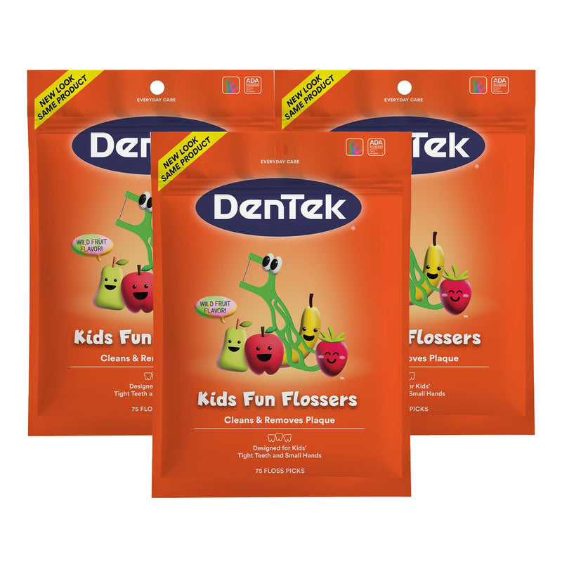 [Australia] - DenTek Kids Fun Flossers, Removes Food & Plaque, 75 Count, 3 Pack Wild Fruit 75 Count (Pack of 3) 