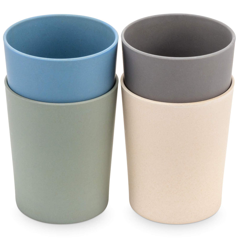[Australia] - WeeSprout Bamboo Toddler Cups - 4 pc Set (10 fl oz), Organic & Non-Plastic Cup Pack for Toddlers, Big Kids or Baby, Natural 4 Count (Pack of 1) Blue, Green, Gray, & Beige 
