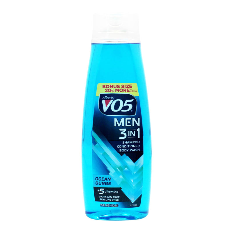 VO5 Alberto Men 3 in 1 Fresh Ocean Surge - 3 in 1 Shampoo Conditioner and Body Wash - With 5 Oils and 5 Vitamins - Energizing Ocean Scent - 15 oz 15 Fl Oz (Pack of 1)