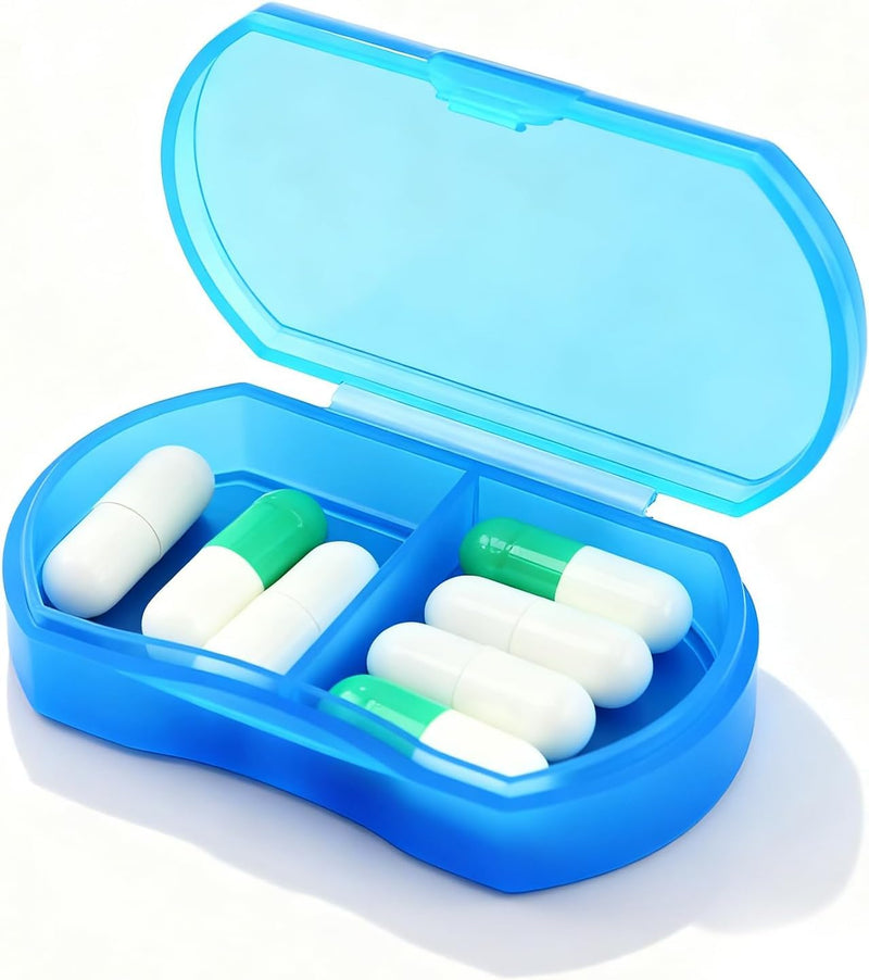 Mini Pill Case INVODA Portable AM & PM Daily Pill Organizer for Purse | Food Grade PP Material, Fit in Pockets or Handbags, for Vitamins, Fish Oil, Tablets Blue 1pcs
