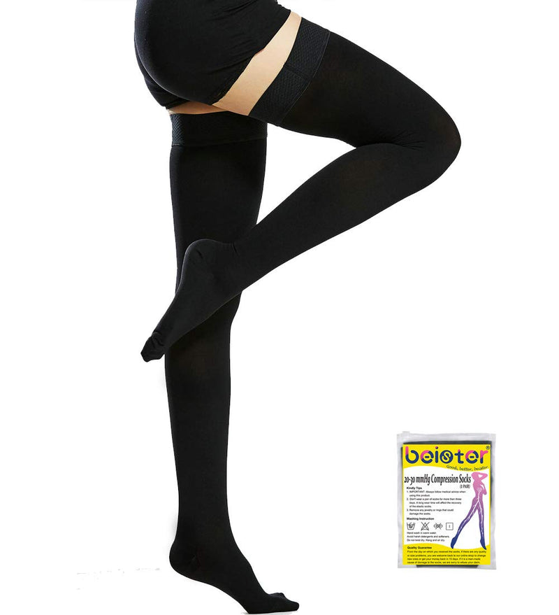 [Australia] - Beister 20-30 mmHg Compression Stocks Women & Men Thigh High Closed Toe Sockings for Varicose Veins, Edema, Flight Black X-Large (1 Pair) 